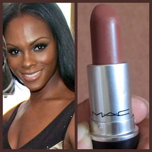 Dark Skinned Woman Wearing a Dark Brown MAC Lipstick